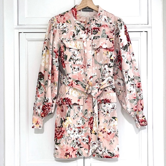 NWT Anthropologie x Mare Mare Pink Floral Mini Puff Sleeve Shirtdress Womens S - Picture 2 of 9